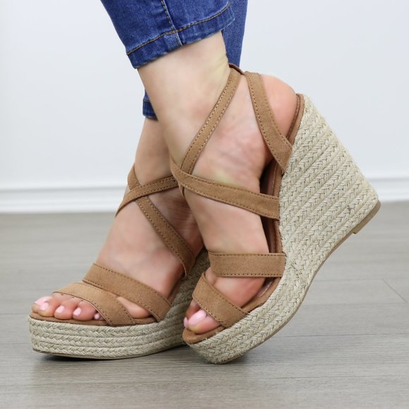 Espadrilles Tan Open Toe Wedge Sandal-4.5" heel - - Picture 7 of 8